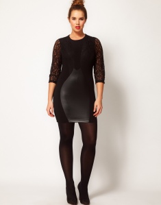 ASOS CURVE Exclusive Dress with Lace & Leather Look Panels