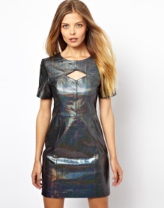 ASOS Snake Holographic Leather Cut Out Mini Dress www.asos.com
