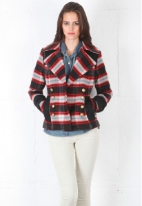 Smythe Pea Coat in RedBlack Plaid available at www.Singer22.com